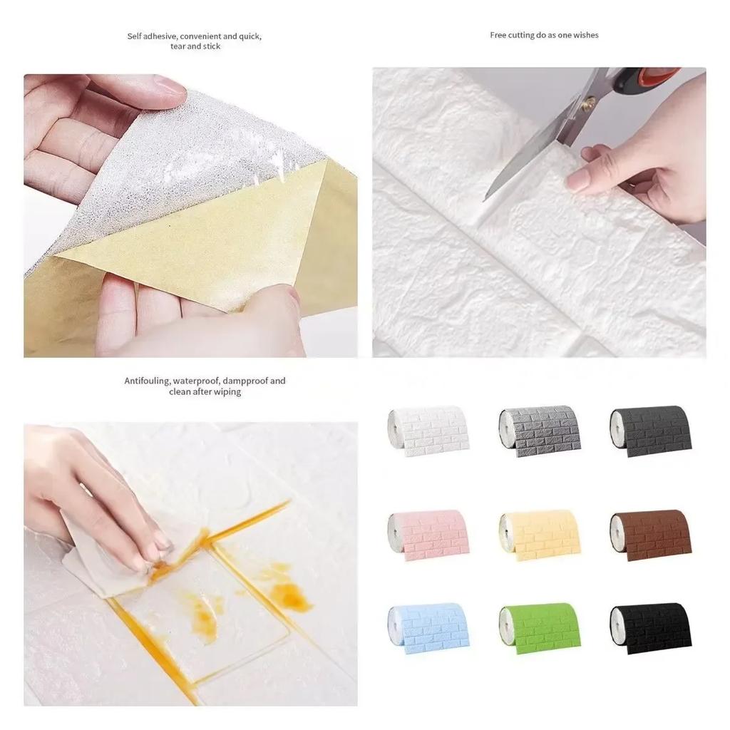 70cm*10m 3D Self-adhesive Foam Tile Wall Stickers for Indoor Wall Decor Living Room Kitchen and Bedroom Bathroom Home Decoration