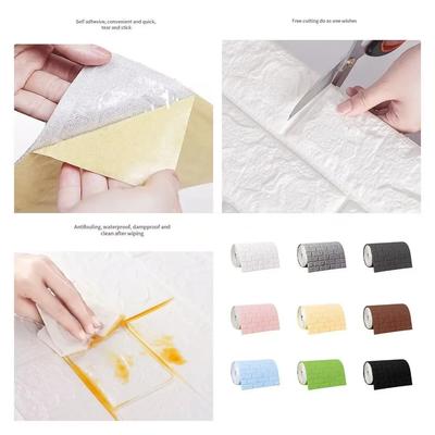 70cm*10m 3D Self-adhesive Foam Tile Wall Stickers for Indoor Wall Decor Living Room Kitchen and Bedroom Bathroom Home Decoration