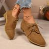 New Women's Single Shoes with Heels Pointed Toe Square Heel Lace-up Shallow Shoes Outdoor Leisure Retro Plus-size Women's Shoes