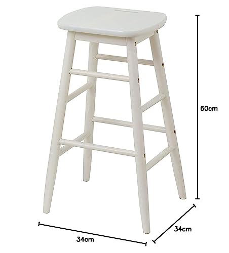 INS-2824WH High Stool, Ine Reno, 34cm Wide X 34cm Deep X 60cm High, White, Made of Natural Wood