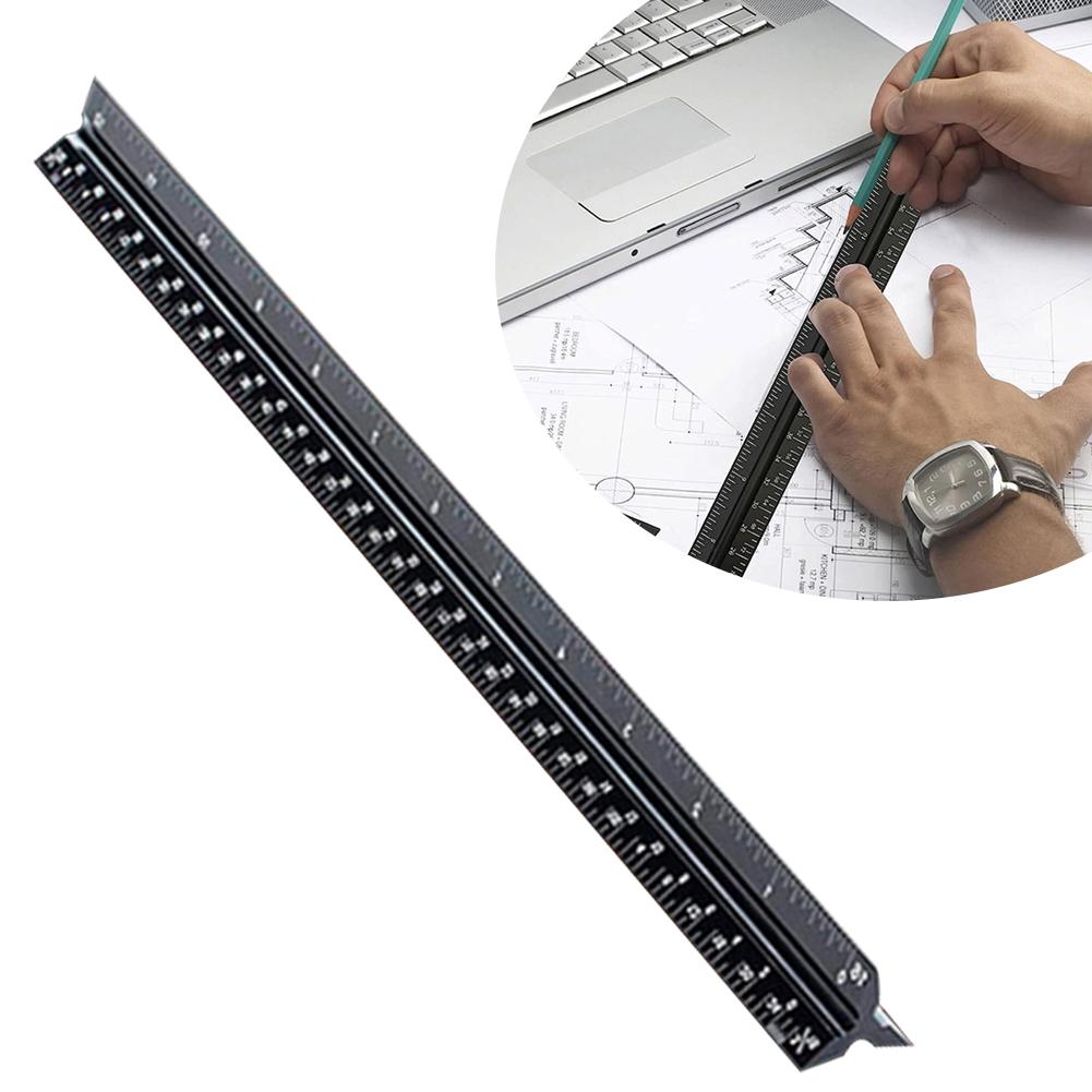 Triangular Ruler Scale Aluminum Alloy Ruler Drawing Ruler Architectural Inch 30cm Centimeter In M4F4