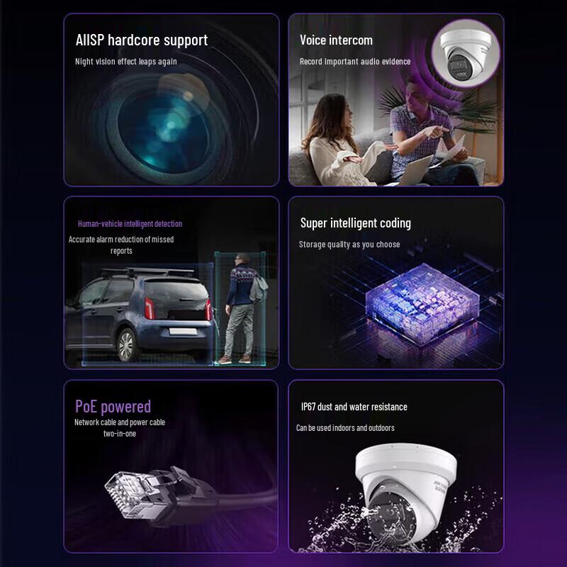 Hikvision 4MP 2K AI Dual-Light Full-Color POE Dome Camera CN plug (adapter included)