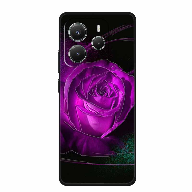 3D Emboss Case For Xiaomi Redmi Note 14 Phone Case Flowers Black Silicone Soft Back Cover Coque For Redmi Note 14 5G Global Case