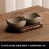 Acacia Wood & Ceramic Two-Compartment Snack Tray