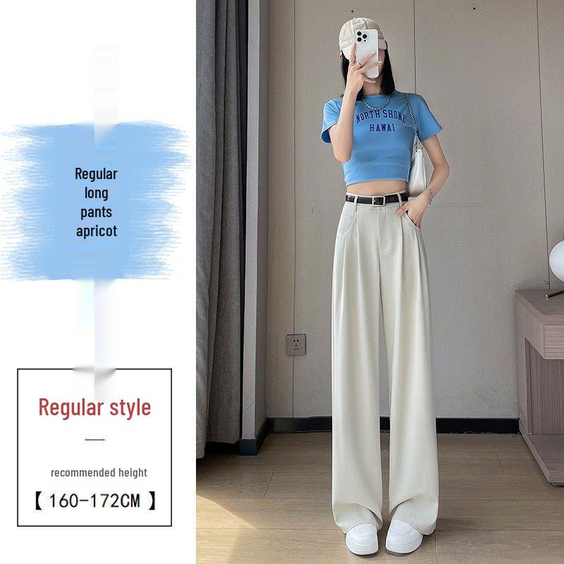 Khaki High-Waisted Slim-Fit Wide-Leg Dress Pants for Women - Spring/Summer Collection