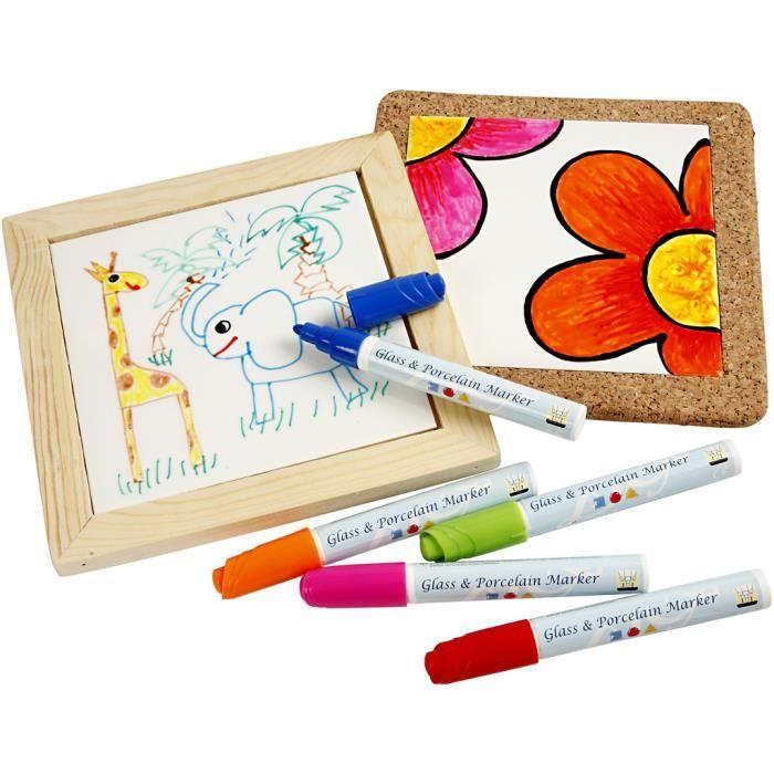 Set de dessous de plats - EASY KIT - Porcelaine blanche - Cadres amovibles - Décorables - 30 pièces