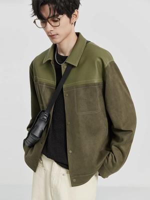 Men's High-Grade Suede Stitching Jacket - 2023 Spring/Autumn Korean Loose Fit