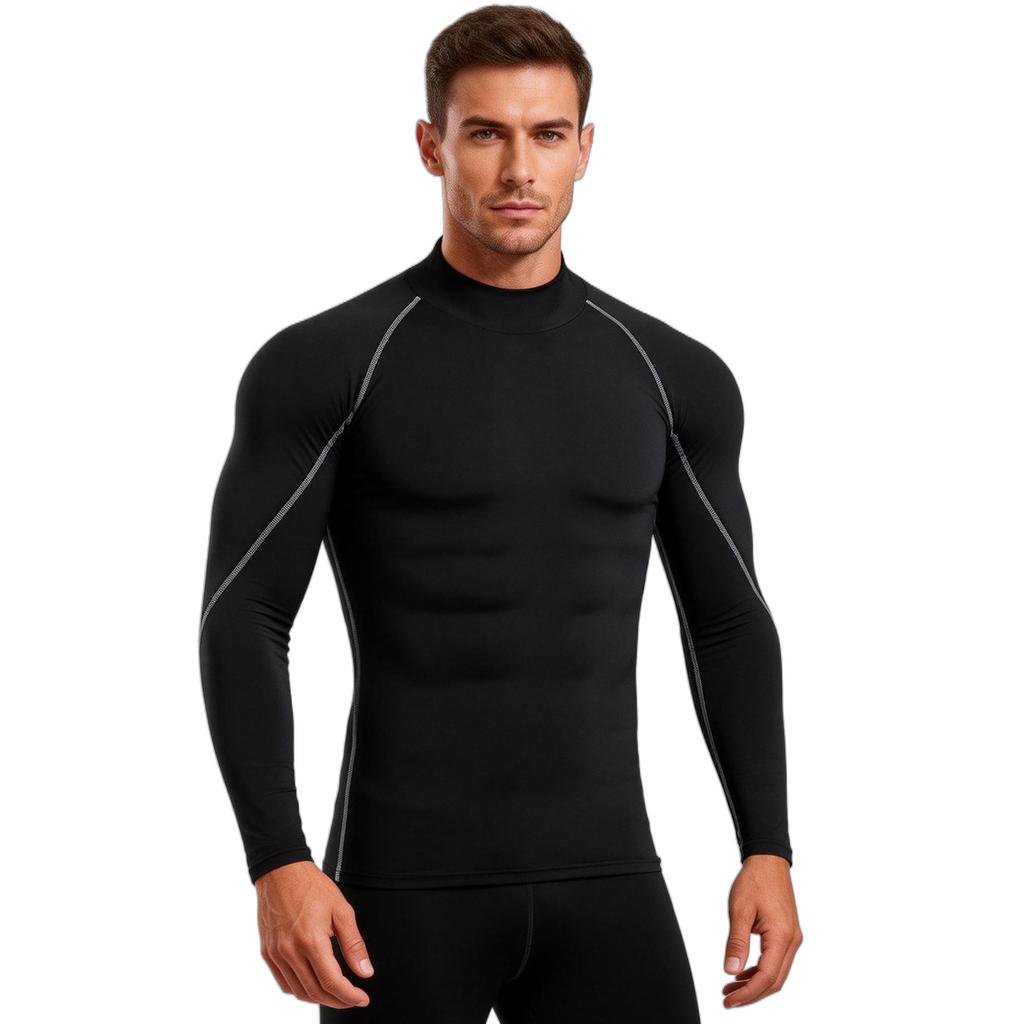 Heren Fitness Shirts Hoge Kraag Sneldrogend Compressie Lange Mouwen T‑Shirt Strakke Sport Top Voor Hardlopen Training Tops