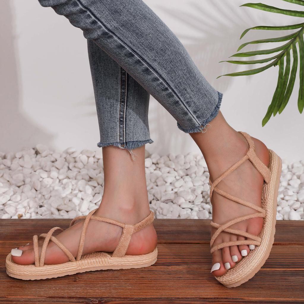 Summer women's cross belt hemp rope beach thick soled sandals