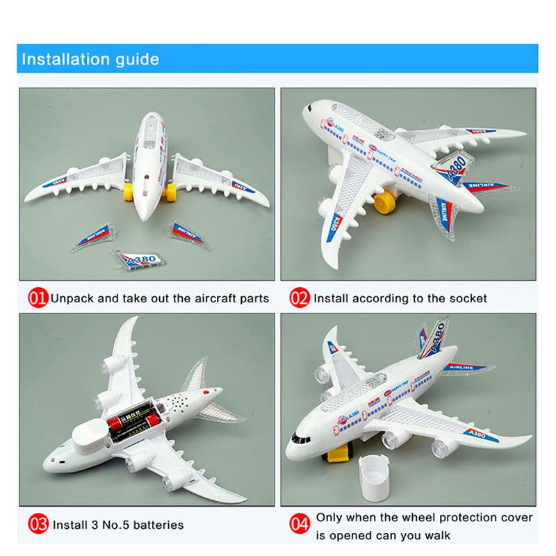 Electronic Aeroplane Toy with Music & Light Airplane Toy Electric Detachable Plane Toys Autopilot Automatic Obstacle Avoidance