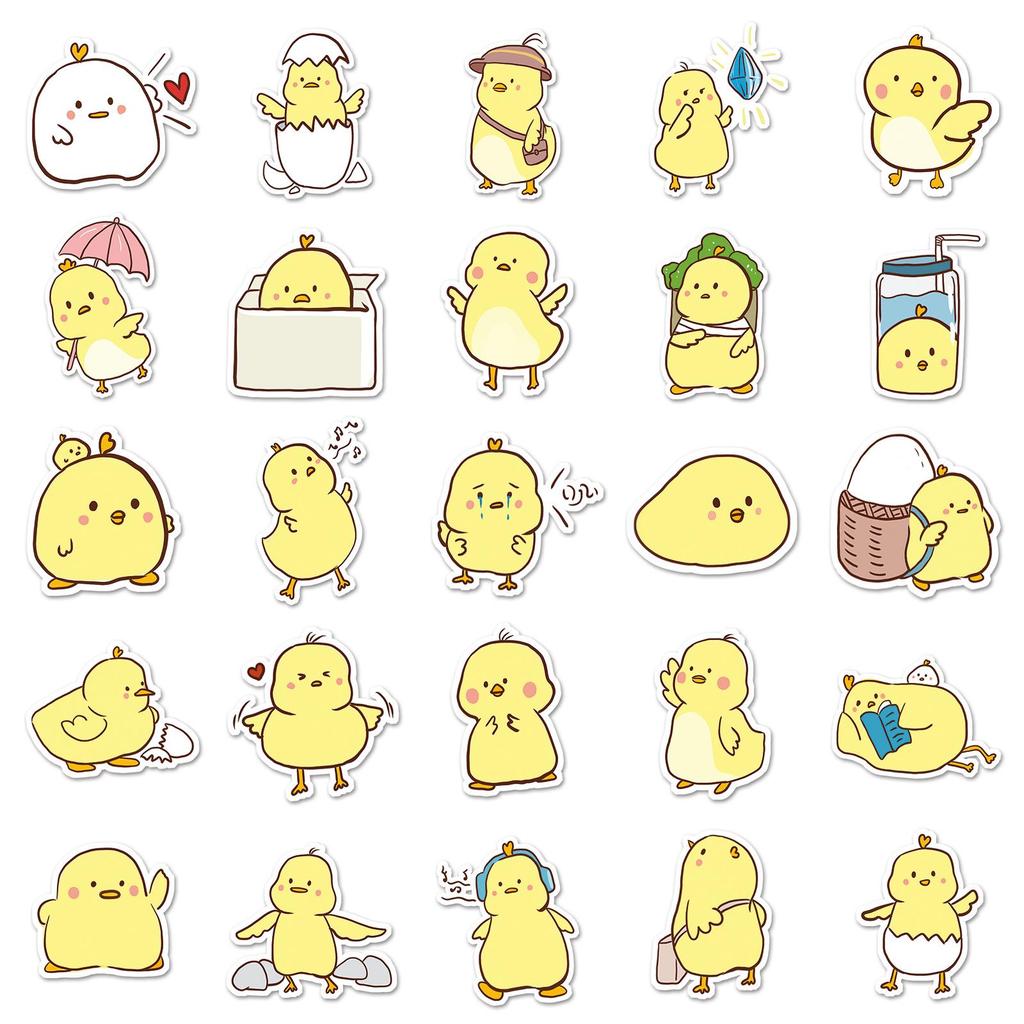 50 Hand-Painted Little Yellow Chick Cartoon Stickers – Waterproof DIY for Kids' Water Bottles & Suitcases