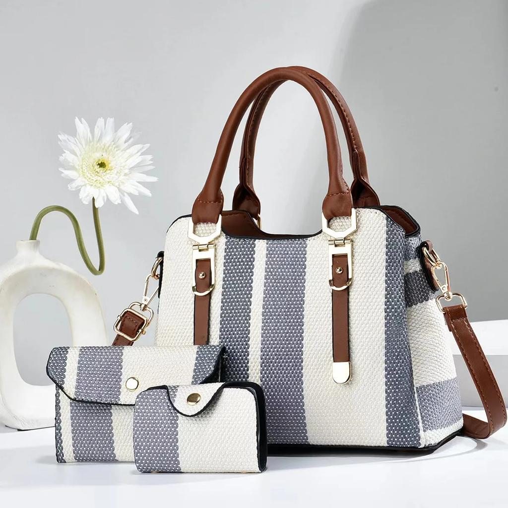 Versatile Tote Bag Women's Korean Single Shoulder Large Bag New Women's Crossbody Bag Ladies Casual Stripe Women Handbag + Purse