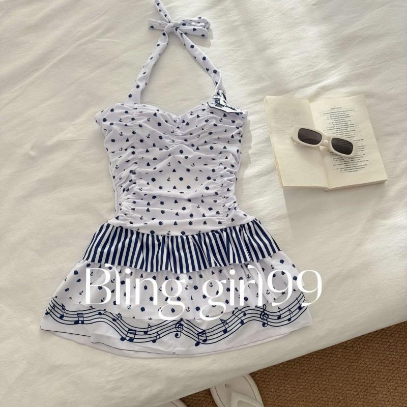 

Navigation Diary One-piece Skirt Conservative Student Wave Dot Vacation Hot Pure Desire Sexy Slimming Hanging Neck Swimsuit XL