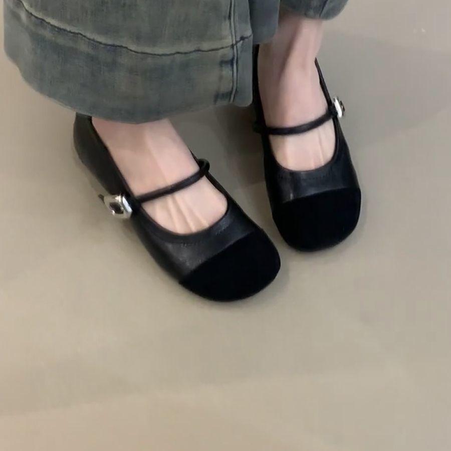 Round head retro inner height increase Mary Jane women's shoes light mouth fashionable versatile one word with French evening wind ballet shoes