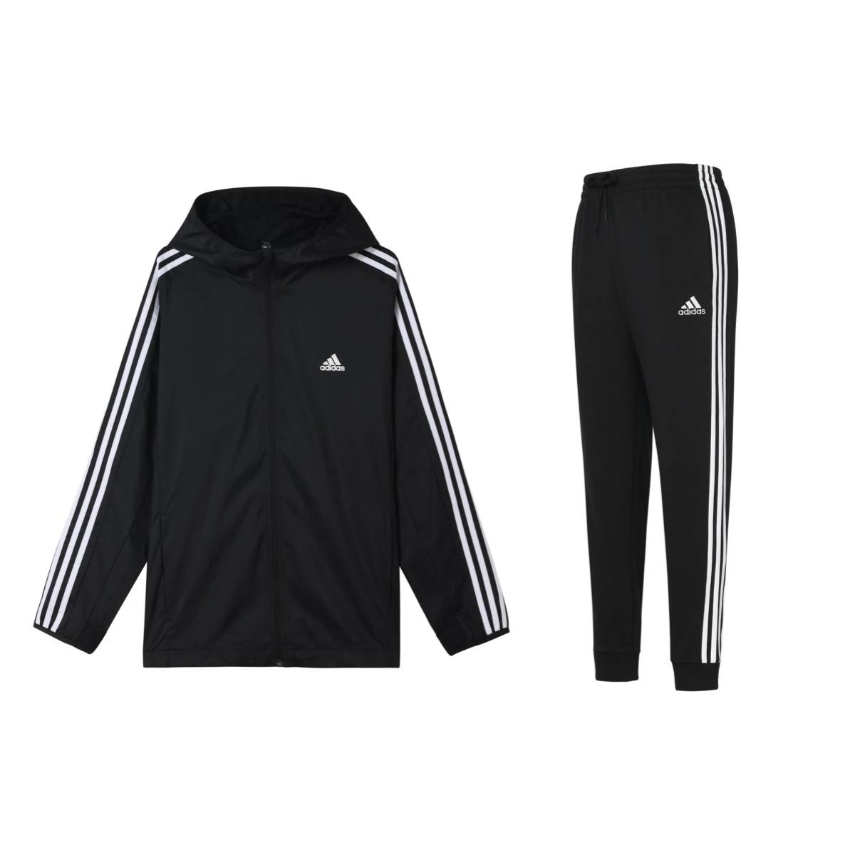 

Adidas Retro Logo Print Hooded Jacket And Three Stripes Long Pants Sports Set Men Sports Set Black GQ0622+GK8831 XXL