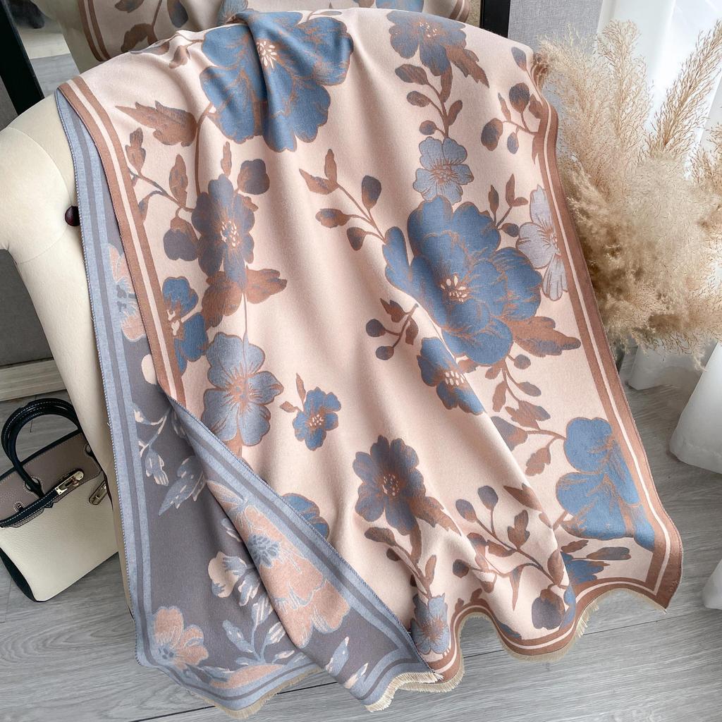 Korean Version Double-Sided Printing Imitation Cashmere Scarf Women'S Thickened Winter Warm Scarf Fashion Shawl Scarf
