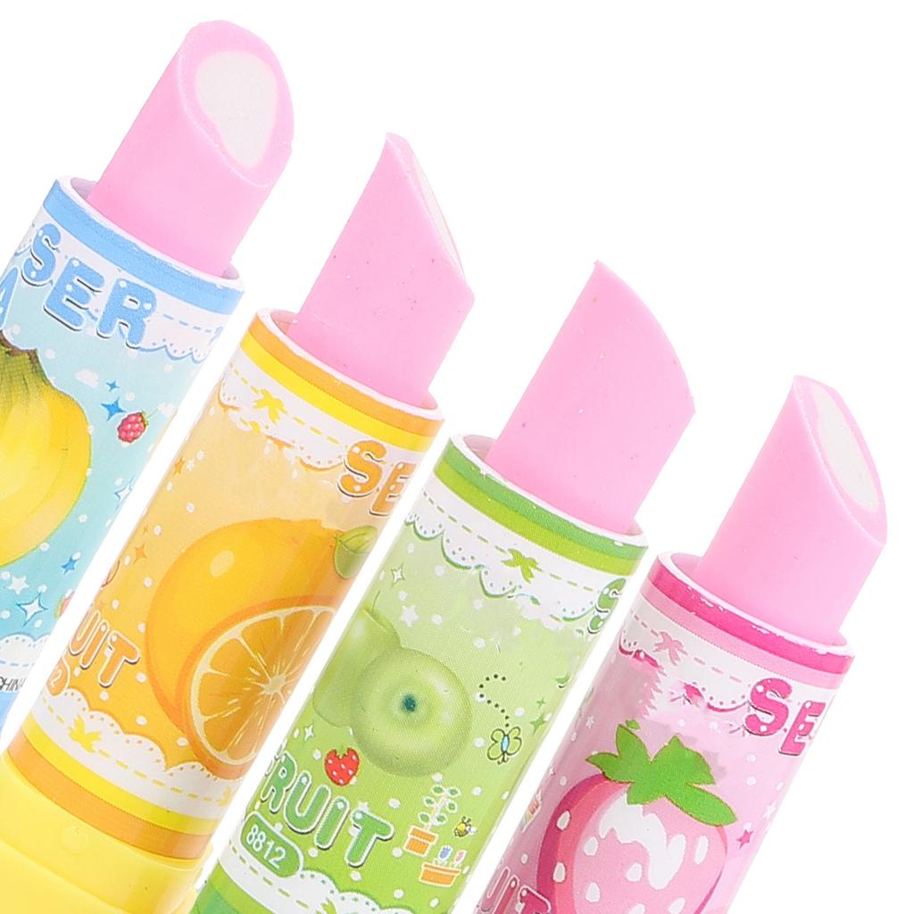 8Pcs Lipstick Eraser Premium Stationery Creative Fruit Pattern Novelty Eraser Set for Students Homework Practice Fun