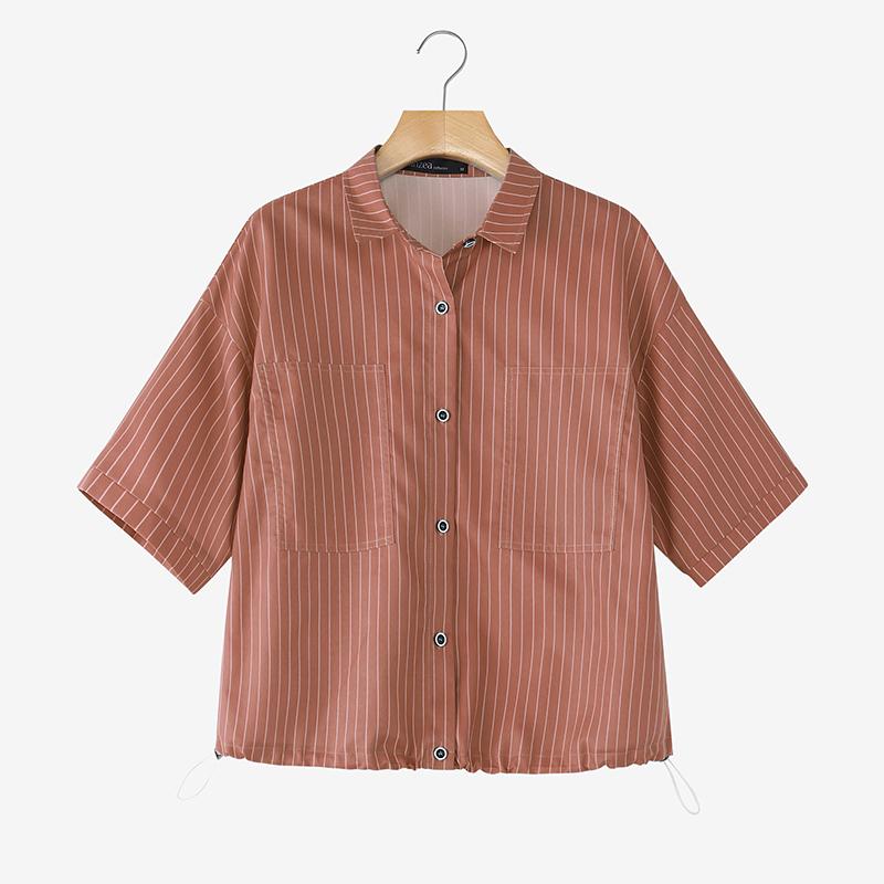 ZANZEA Women Casual Turn Down Collar Short Sleeve Loose Stripe Blouse