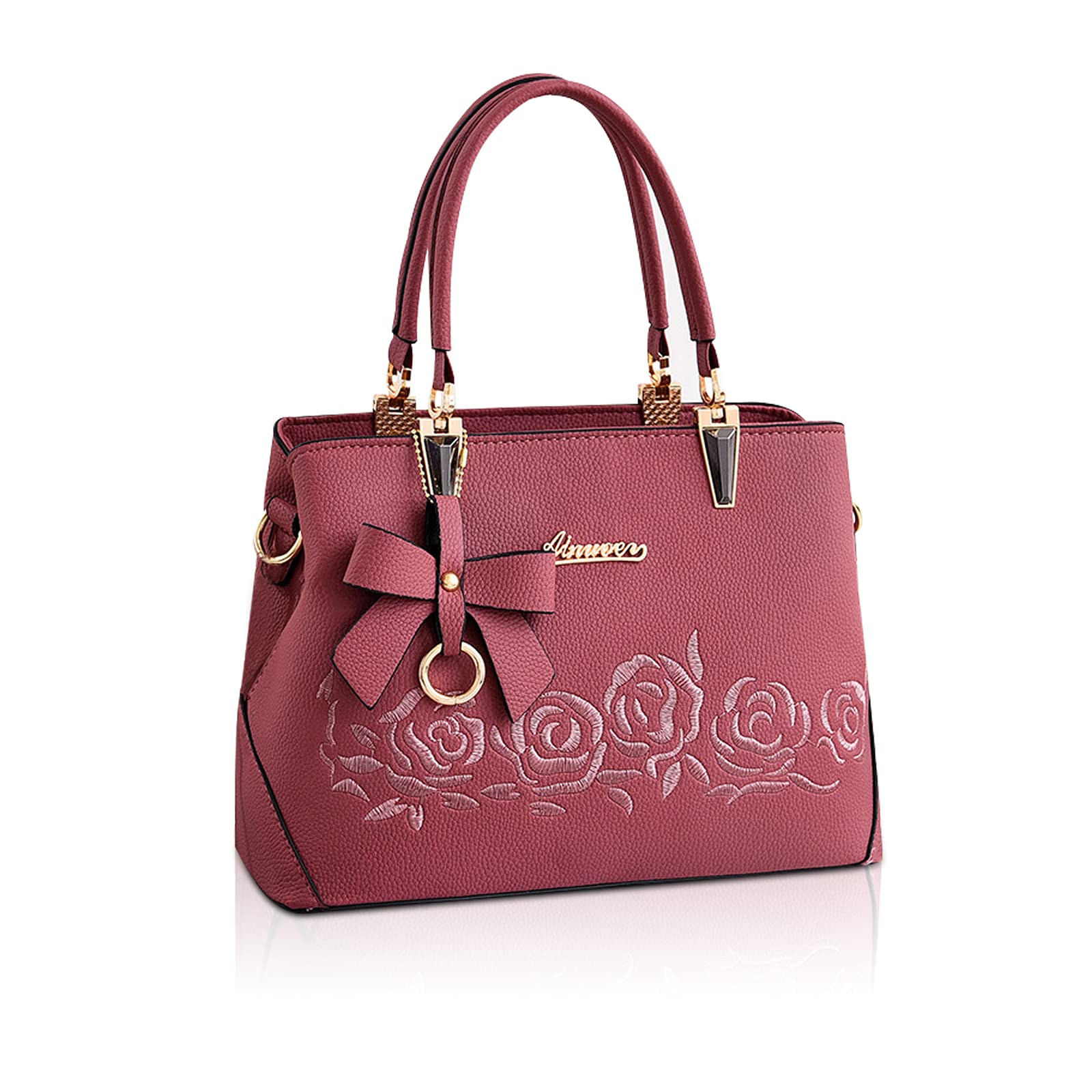 

Женская сумка через плечо большой вместимости NICOLE & DORIS, 2-Way Design, Дизайн с тиснением в виде розы, Шарм-бант, Разделители, Ретро-дизайн, Легкая, с