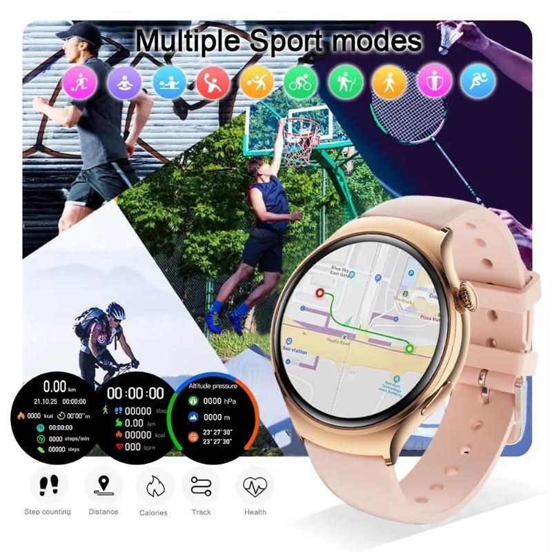 2025 Ny Dame Mote Smartklokke Kvinner AMOLED HD-skjerm GPS Puls Bluetooth-anrop Vanntett Utendørs Smartklokke for Xiaomi