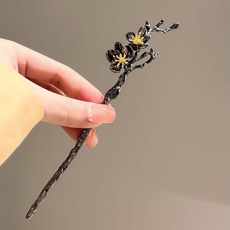 Chinese Style Peach Flower Hair Sticks for Women Simple Metal Flower Chopstick Hairpins Hairstyle Design Tools Accessories