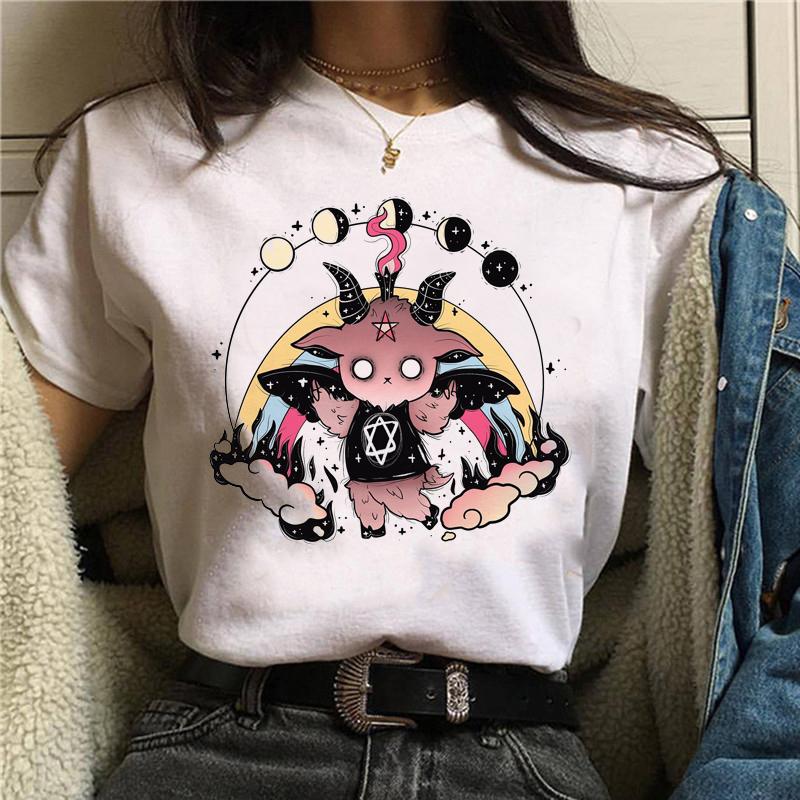 Women Anime Print T-Shirt Grunge Loose Steampunk Tees Gothic Female Harajuku Summer Clothing E-Girl Kawaii Aesthetic Top