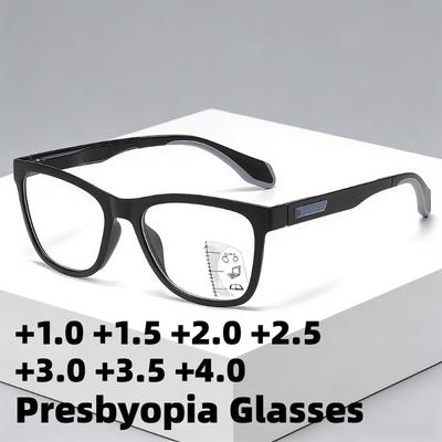 Square Framed Photochromic Multifocal Presbyopia Glasses Unisex Business-Style Anti-Blue Light Reading Glasses +1.0 To +4.0