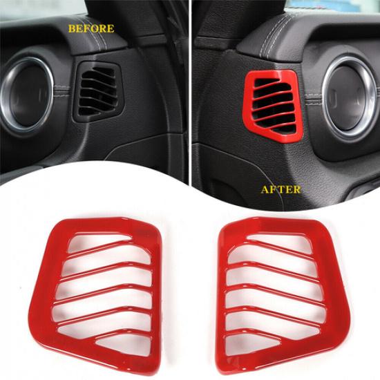 2Pc Red Dash AC Air Vent Outlet Trim Cover Bezel Overlay For Jeep Wrangler JL/JT