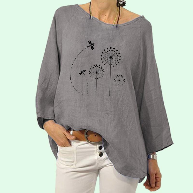 

Женский модный льняной топ с принтом, женский пуловер, свободные блузки, женские весенне-летние повседневные рубашки с круглым воротником и длинными рукавами
