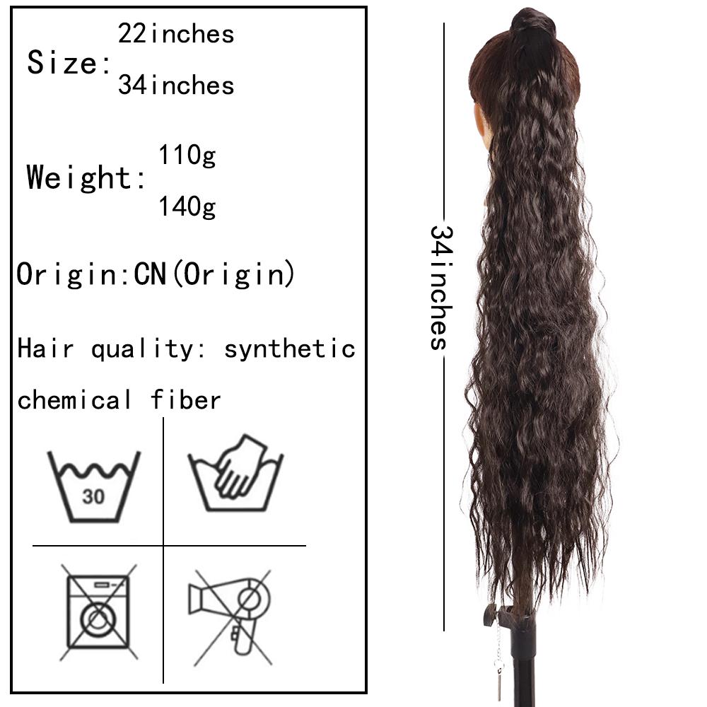 MERISIHAIR Corn Wavy Long Ponytail Synthetic for Women Hairpiece Wrap On Clip Hair Extensions Black Brown Pony Tail Blonde Hair