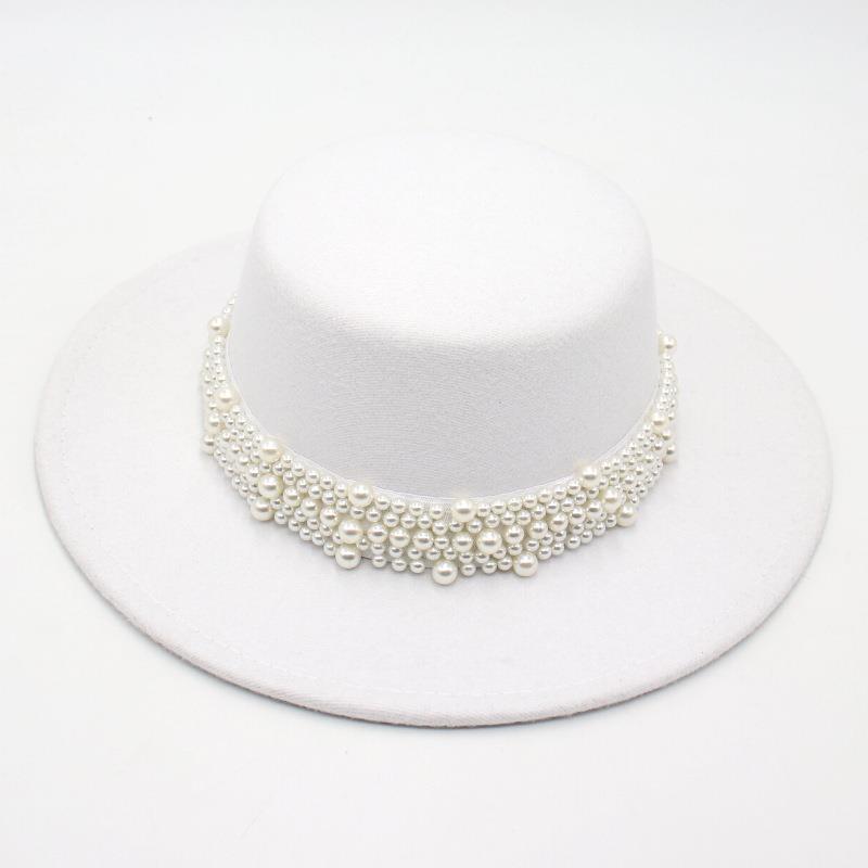 French Pearl Top Hat Women'S Sunscreen Sun Hat Elegant Retro Felt Hat Model Jazz Hat Foreign Woolen Hat