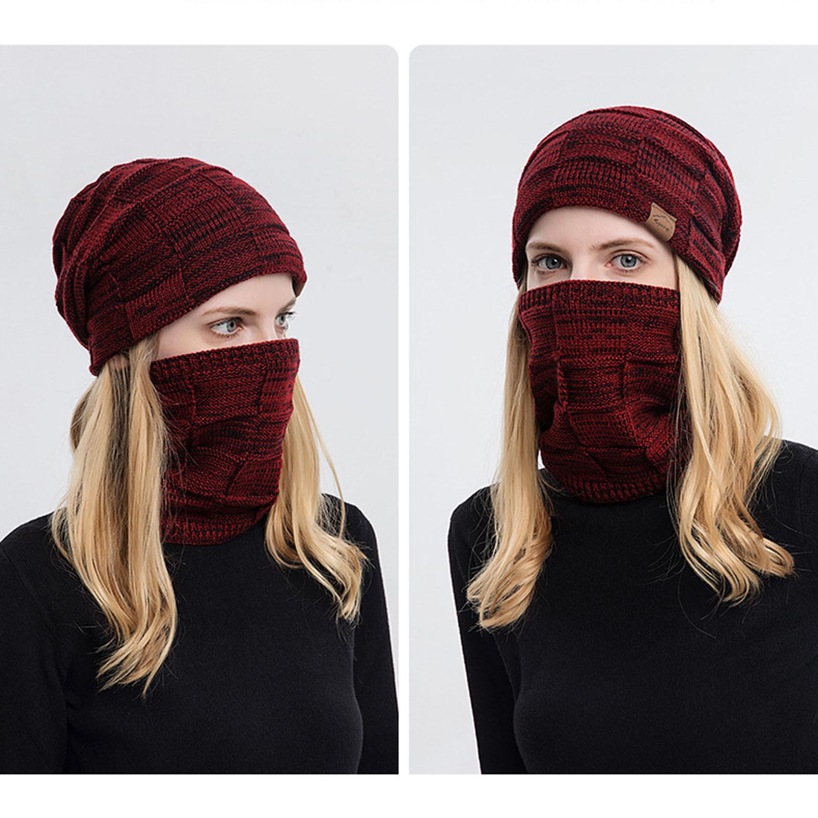 

(проектор)Уличная теплая зимняя вязаная шапка и шарф, стильная вязаная шапка для мужчин и женщин One size винный