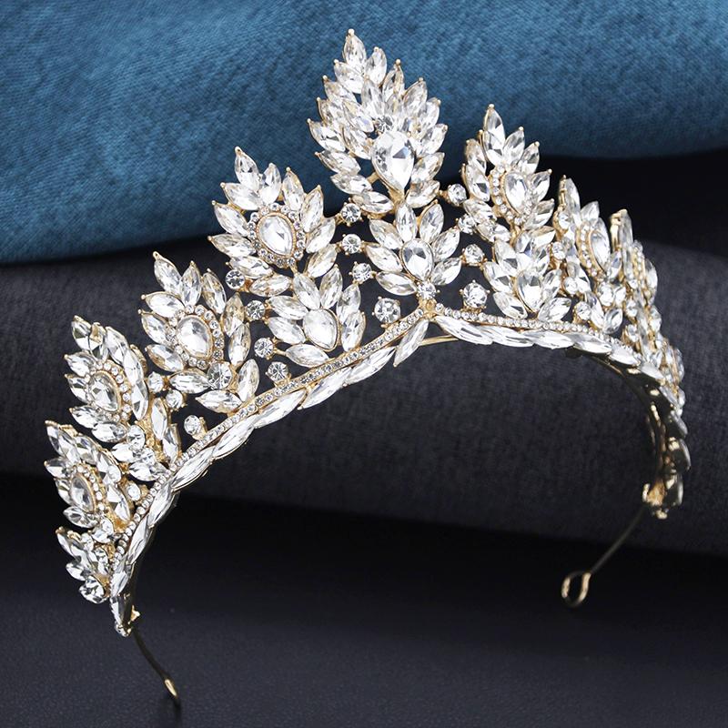 Baroque Yellow Crystal Tiaras for Women Bride Diadem Wedding Crown Bridal Hair Jewelry Party Dress Head Accessories