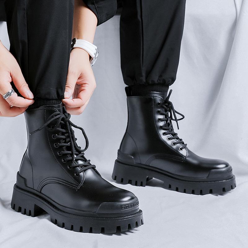 Boots Martin Boots High Top British Style Mid Top Tide Shoes Tooling Spring and Autumn Locomotive Summer Black Men's Shoes 8516-B