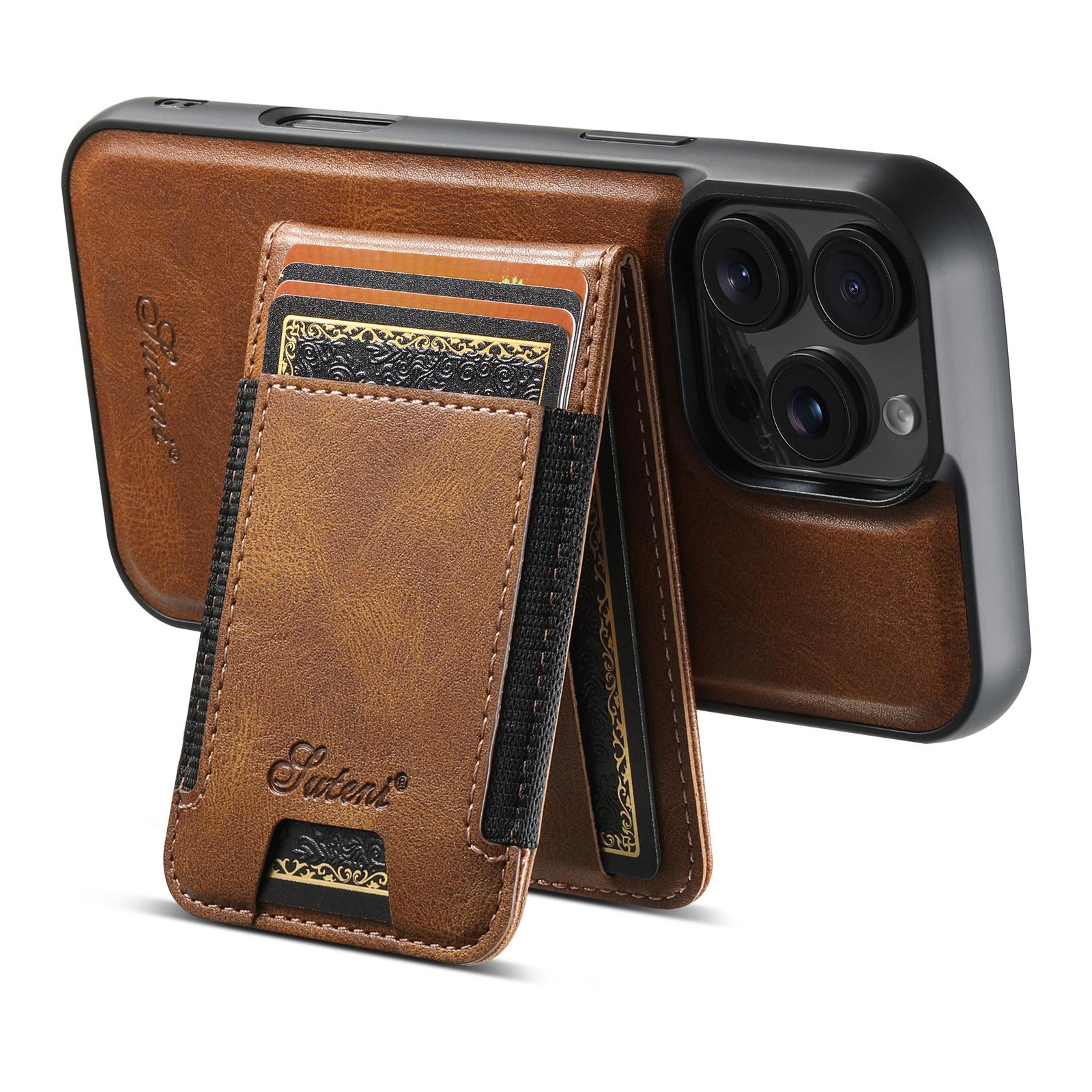 

SUTENI H17 For iPhone 16 Pro Case Compatible with MagSafe Card Holder Kickstand Phone Cover Brown
