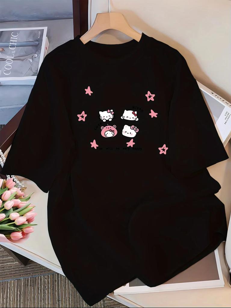 2026 Sanrio New Americanstyle Summer Hello Kitty Women Loose Fashionable and Comfortable Tshirt Hotselling Clothing