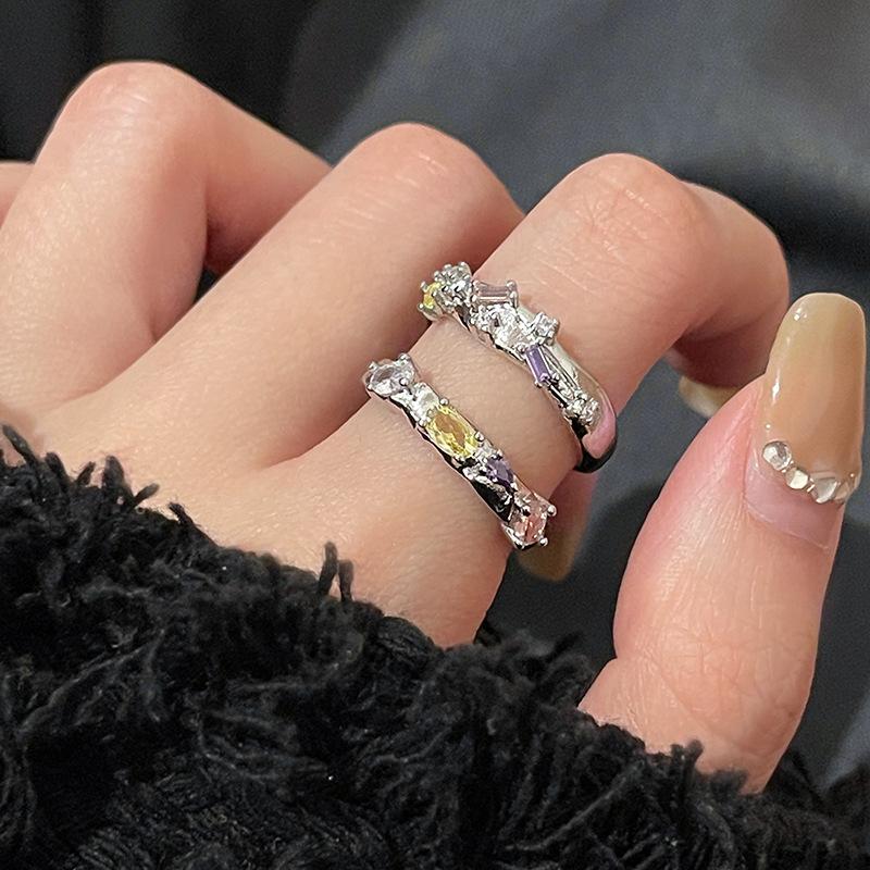 Niche Design Sense, Personality, High Sense, Color Zircon Ring, Female Spice Girl, Sweet And Cool Wind, Adjustable Opening Ring Ring.