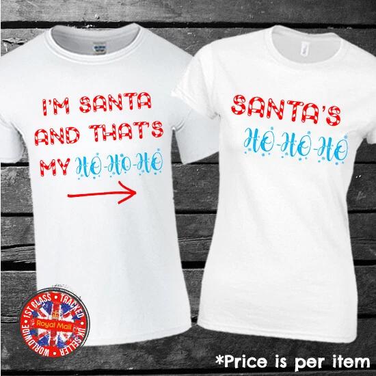 Adult Humour Santa s Ho Ho Ho Christmas Matching T-shirt Set Marriage Gift 4XL
