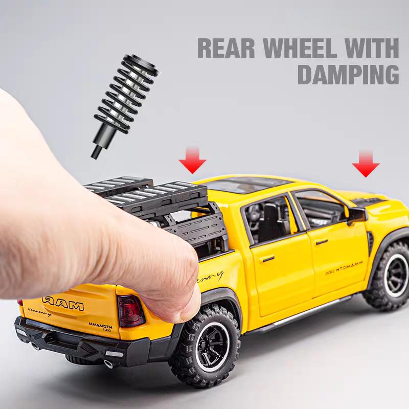 Dodge Hennessey Mammoth 1000 TRX Off-Road Pickup Truck Simulation Diecast & Toy Vehicles Sounds & Light Pull Back Car 1:32 Alloy Model