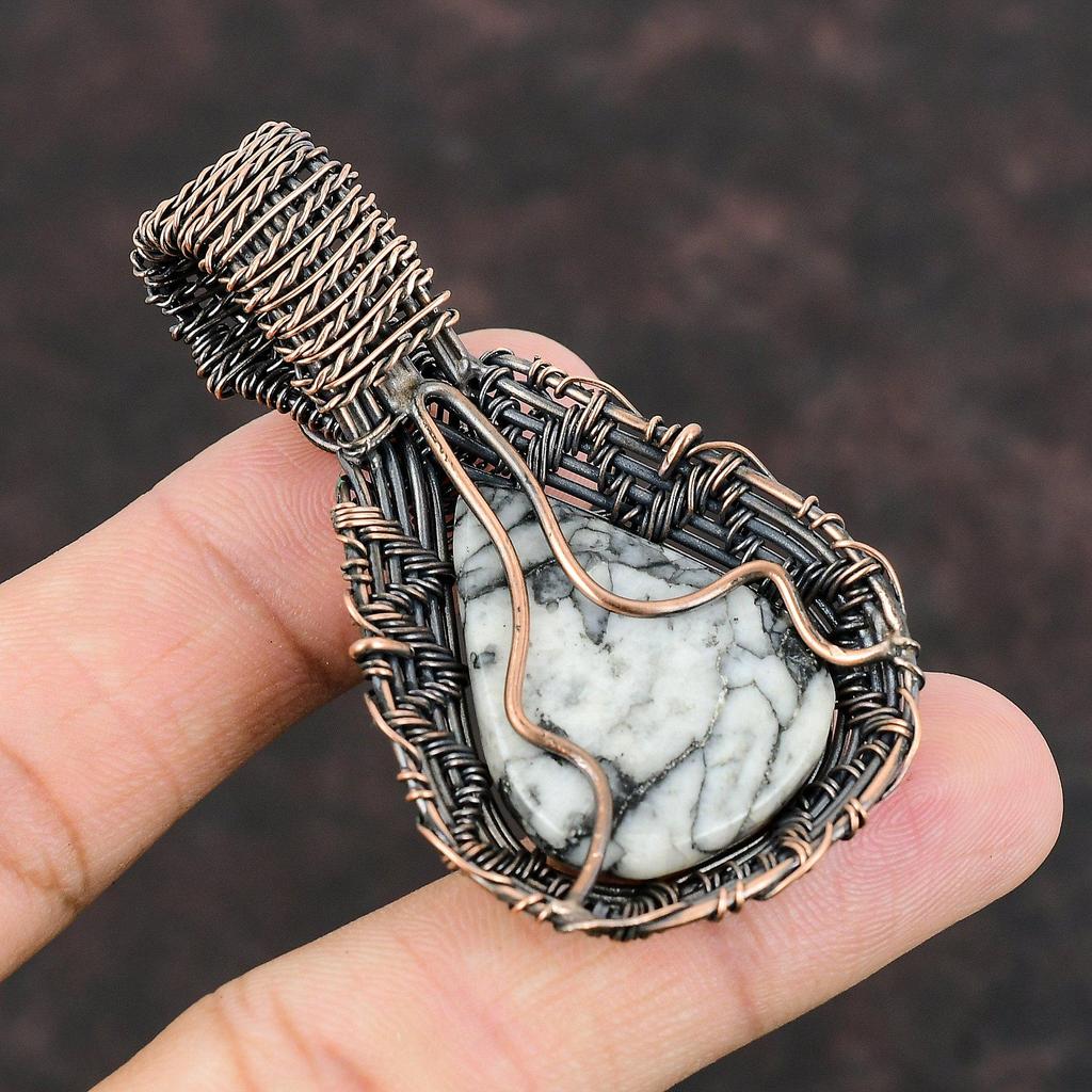 Pinolith Jasper Pendant Copper Wire Wrapped Gemstone Pendant Handmade Designer Pendant Rainbow Moonstone Jewelry Gift For Her Copper Jewelry