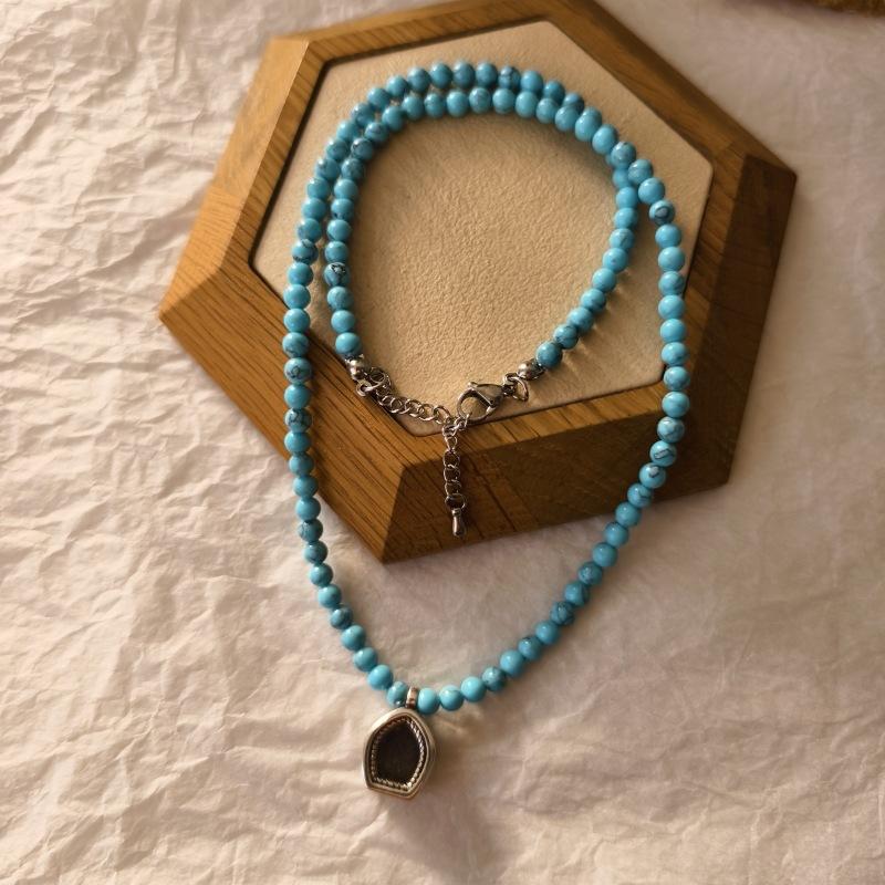 

Ожерелье с подвеской из натуральной бирюзы, персонализированная модная цепочка для ключиц