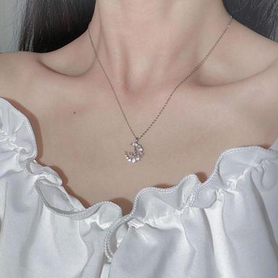 Women's Simple Moon Cubic Pendant Silver Necklace