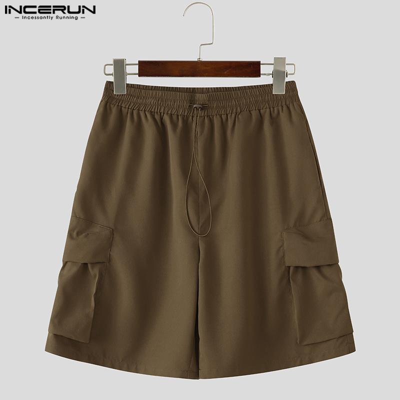 INCERUN Men Drawstring Elastic Waist Pockets Casual Cargo Shorts Half Pants