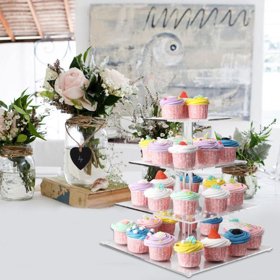 3/4 Layers Acrylic Multi-Purpose Square Display Stand Base For Cupcake Jewelry Statue Decor Wedding Party Desktop Storage Rack