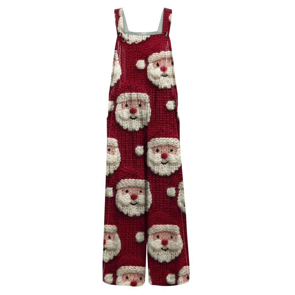 Women's Casual Jumpsuit Sleeveless Christmas Printed Cotton Jumpsuit
