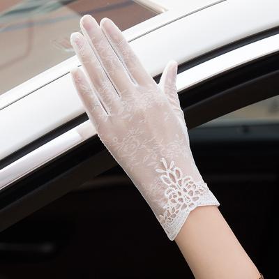Women’s Fashion White Lace Gloves, Short Breathable Summer Gloves, Anti-Slip Driving Gloves for Wedding Dance Formal