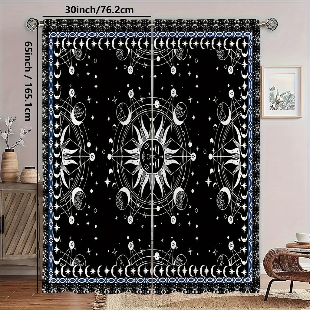 2-Piece Card reading Starry Sky Semi-Sheer Curtain Set - Polyester   Machine Washable   Rod Pocket Design For Bedroom & Living Roo