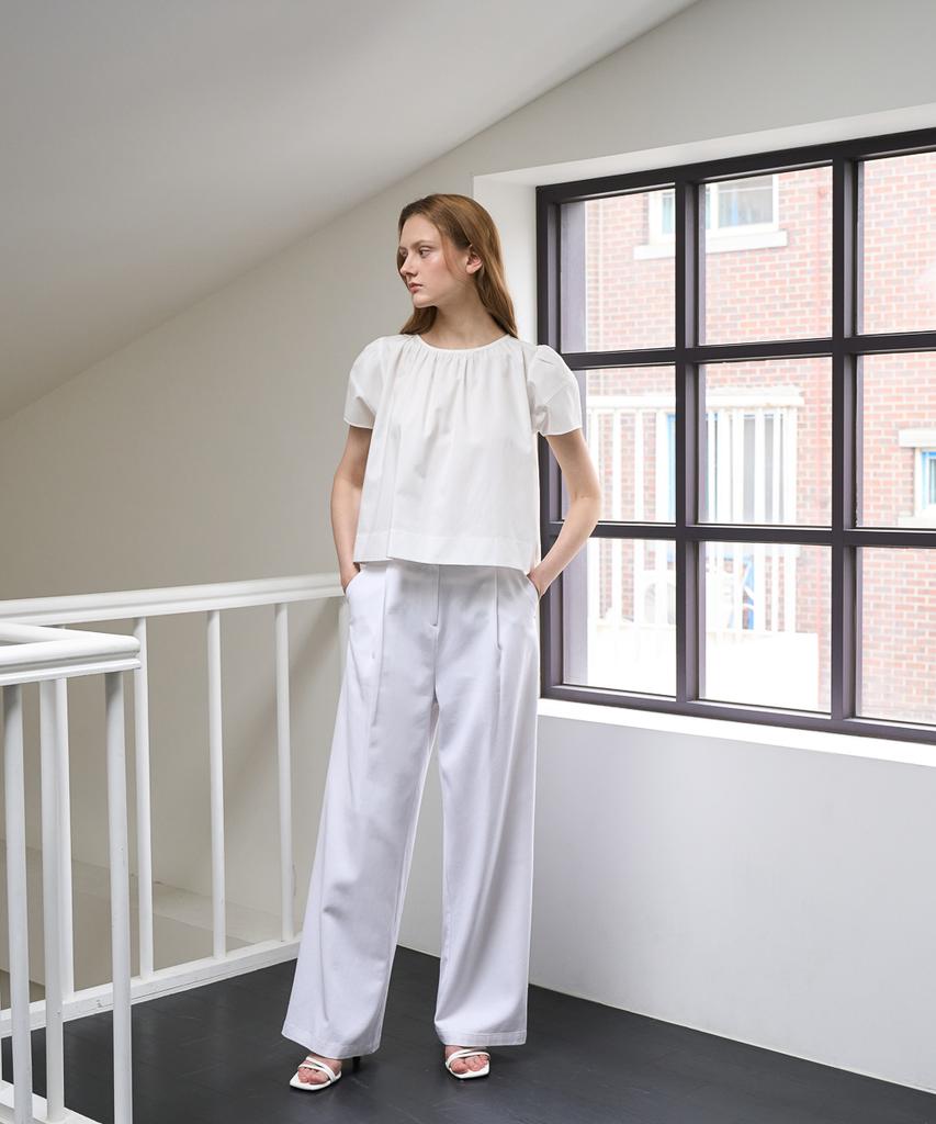 DEHEVE Volume Shirring Blouse [Ivory]