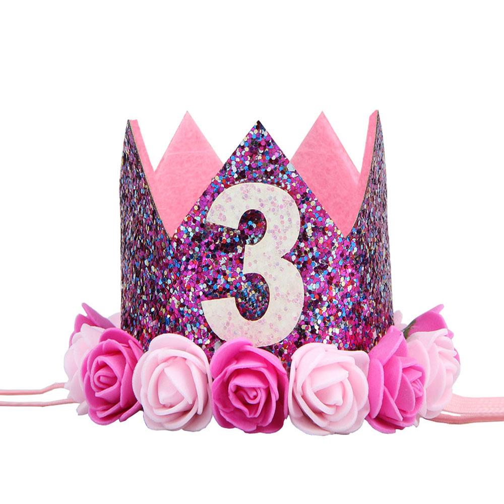 Cross-Border 1st Birthday Crown Headband: Princess Gold & Pink Party Accessory for Girls