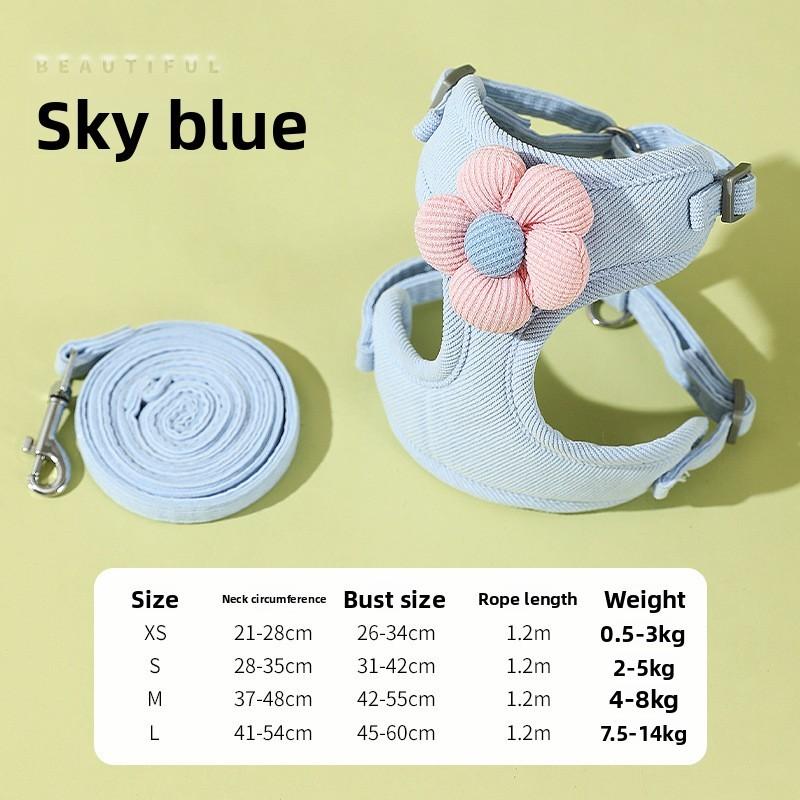 Pet Collar Harness Small Dog Cat Cotton With Flower Pattern For Outdoor Activities